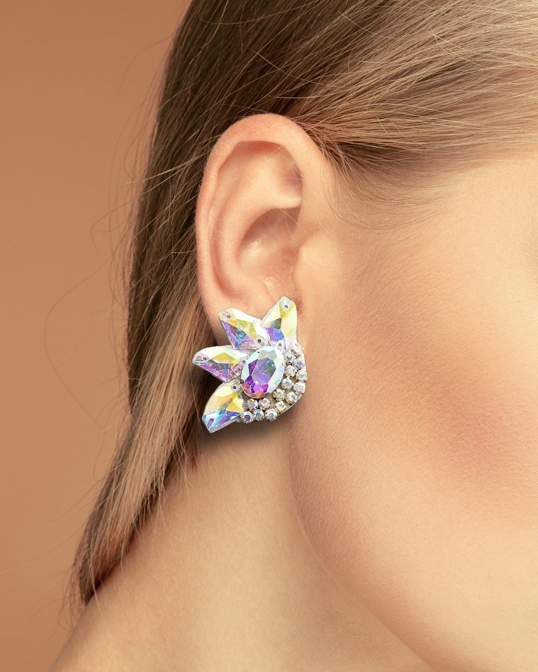Orecchini a Bottone Petali di Cristallo | Strass Aurora Boreale