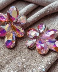 Orecchini a Bottone Fiore Brillante | Strass Aurora Boreale